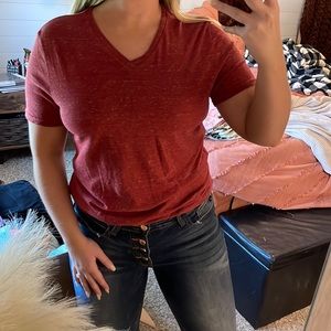 Red V-neck tee